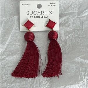 Red Wine Geometric Tassel Earrings
